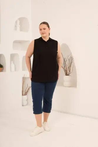 Gömlek Yaka Kolsuz Büyük Beden Viskon Bluz Siyah - 6