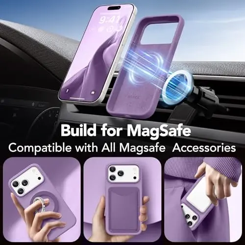GONEZ Чехол для iPhone 17 Pro Max, [совместим с MagSafe], защита от царапин, подкладка из микрофибры и защитное стекло, силиконовая кнопка управления камерой, противоударный тонкий чехол 6,9 дюйма, светло-фиолетовый - 4