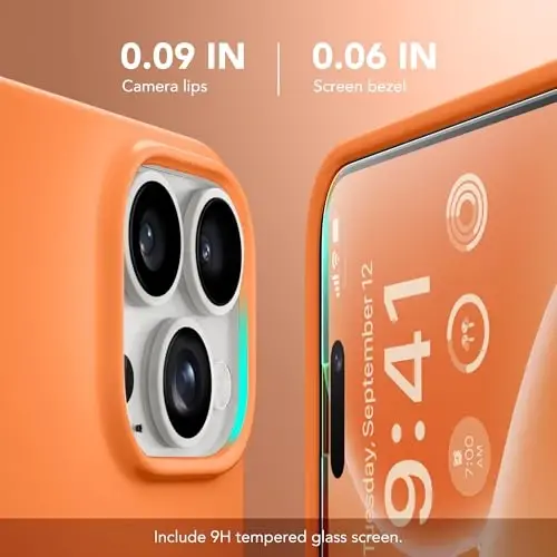 GONEZ Чехол с магнитом для iPhone 15 Pro, силиконовый оранжевый | Совместим с MagSafe, кнопкой камеры и защитным стеклом, подкладка из микрофибры, 3 слоя, мягкий гель, ударопрочный, тонкий 6,1 дюйма - 3
