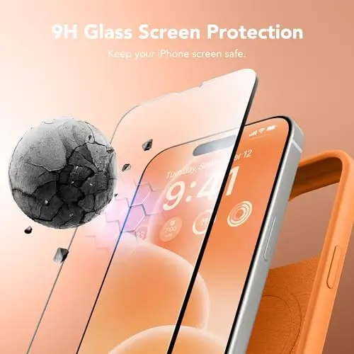 GONEZ Чехол с магнитом для iPhone 15 Pro, силиконовый оранжевый | Совместим с MagSafe, кнопкой камеры и защитным стеклом, подкладка из микрофибры, 3 слоя, мягкий гель, ударопрочный, тонкий 6,1 дюйма - 6