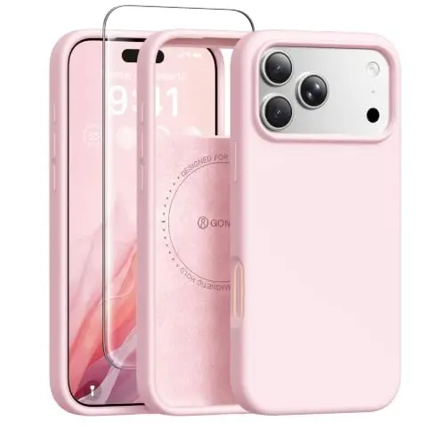 GONEZ Чехол с магнитом для iPhone 17 Pro Max, силикодный, пастельно-розовый | Совместим с MagSafe, кнопкой камеры и защитным стеклом, подкладка из микрофибры, 3 слоя, мягкий гель, ударопрочный, тонкий 6,9