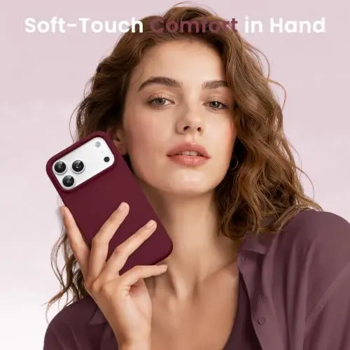 GONEZ Чехол с магнитом для iPhone 17 Pro Max, силиконовый, бордовый | Совместим с MagSafe, кнопкой камеры и защитным стеклом, подкладка из микрофибры, 3 слоя, мягкий гель, ударопрочный, тонкий, 6,9