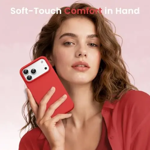 GONEZ Чехол с магнитом для iPhone 17 Pro, силиконовый, красный | Совместим с MagSafe, кнопкой камеры и защитным стеклом, подкладка из микрофибры, 3 слоя, мягкий гель, ударопрочный, тонкий 6,3 дюйма - GONEZ (1)