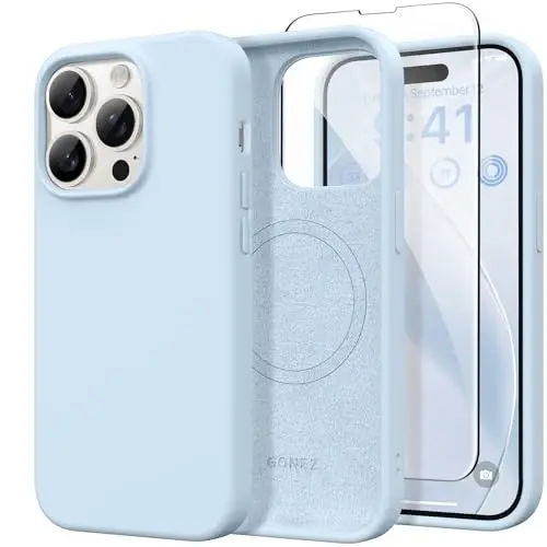 GONEZ для iPhone 14 Pro Max Силиконовый чехол, совместимый с MagSafe, с защитной пленкой для экрана + защитой объектива камеры, Жидкий силиконовый противоударный защитный чехол для телефона 14 ProMax 6.7