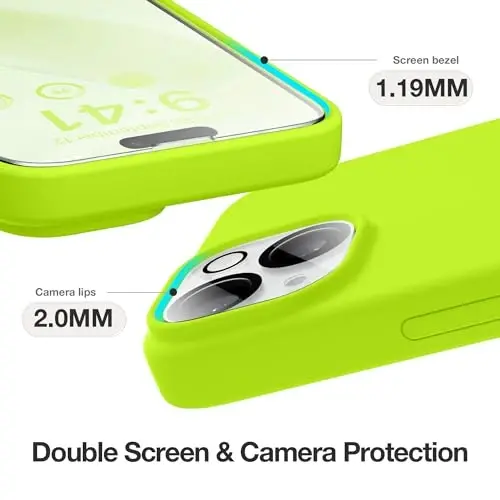 GONEZ для iPhone 15, чехол из жидкого силикона с [1 защитной пленкой + 1 защитной линзой для камеры], мягкая подкладка из микрофибры, защита от царапин, противоударный защитный чехол для телефона 6,1 дюйма, флуоресцентный желтый - 6