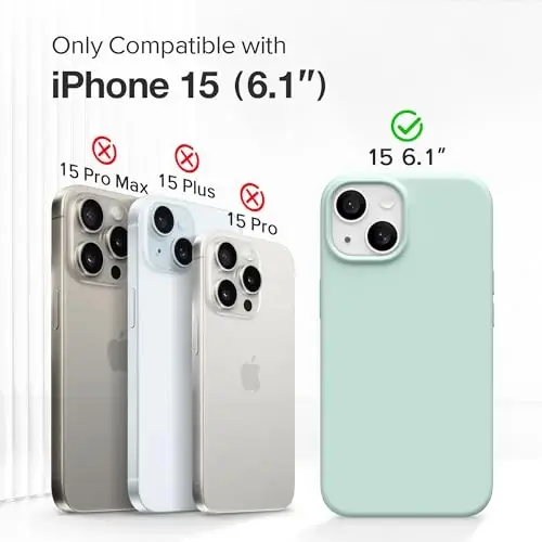 GONEZ для iPhone 15, чехол из жидкого силикона с [1 защитной пленкой + 1 защитой объектива камеры], противоударный защитный чехол для телефона с мягкой подкладкой из микрофибры, 6,1 дюйма, мятно-зеленый - 2