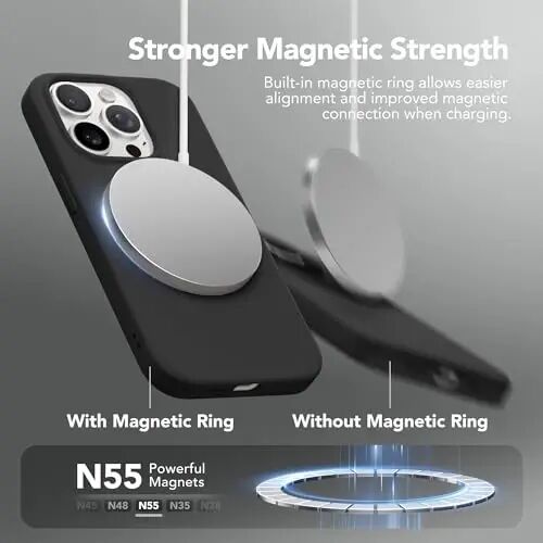 GONEZ для iPhone 15 Pro Max Чехол Силиконовый, Совместимый с Magsafe, Защита камеры + Защитная пленка, Мягкая подкладка из микрофибры, Ударопрочный чехол, Черный - 4
