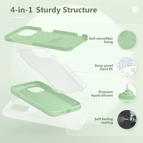 GONEZ для iPhone 15, жидкий силиконовый чехол с [1 защитной пленкой + 1 защитной линзой для камеры], мягкая подкладка из микрофибры, защита от царапин, противоударный защитный чехол для телефона 6,1 дюйма, зеленый - 3