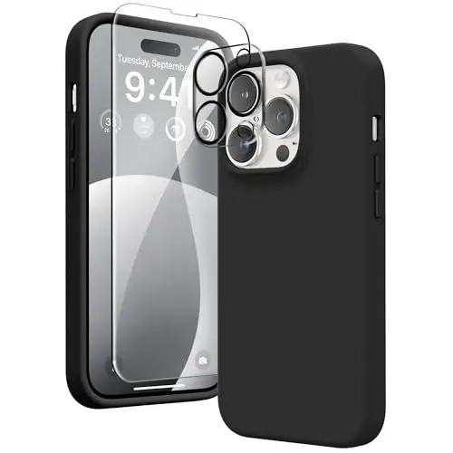 GONEZ Magnetic for iPhone 14 Pro Case, [Compatible with MagSafe] Anti-Scratch Microfiber Lining & Screen Protector, Shockproof Slim Phone Silicone Cover 6.1 inch, Black 