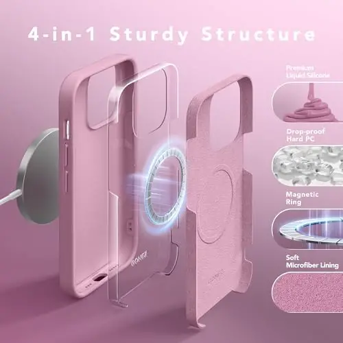 GONEZ for iPhone 14 Pro Case, Compatible with Magsafe, with Screen Protector + Camera Lens Protector, Soft Anti-Scratch Microfiber Lining, Shockproof Liquid Silicone Phone Cover, Blackcurrant - 3