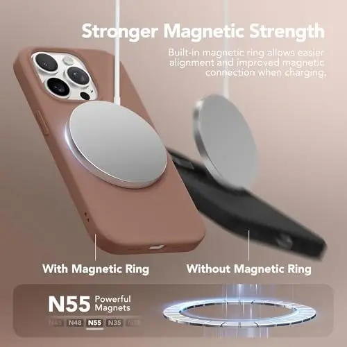 GONEZ Magnetic for iPhone 14 Pro Case, [Compatible with MagSafe] Anti-Scratch Microfiber Lining & Screen Protector, Shockproof Slim Phone Silicone Cover 6.1 inch, Brown | Compatible with MagSafe, Camera Button & Screen Protector, Microfiber Lining, 3 - 2