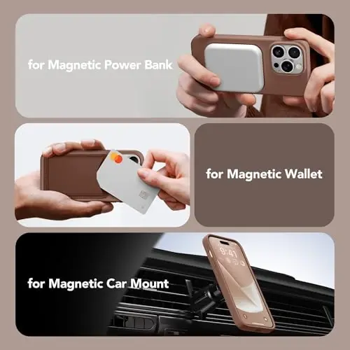 GONEZ Magnetic for iPhone 14 Pro Case, [Compatible with MagSafe] Anti-Scratch Microfiber Lining & Screen Protector, Shockproof Slim Phone Silicone Cover 6.1 inch, Brown | Compatible with MagSafe, Camera Button & Screen Protector, Microfiber Lining, 3 - 3