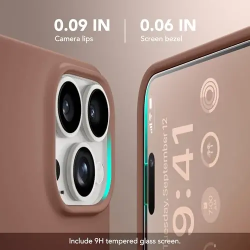 GONEZ Magnetic for iPhone 14 Pro Case, [Compatible with MagSafe] Anti-Scratch Microfiber Lining & Screen Protector, Shockproof Slim Phone Silicone Cover 6.1 inch, Brown | Compatible with MagSafe, Camera Button & Screen Protector, Microfiber Lining, 3 - 5