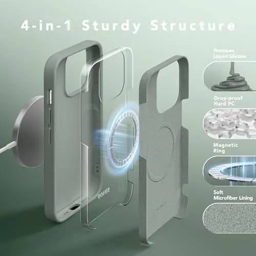 GONEZ for iPhone 14 Pro Case, Compatible with Magsafe, with Screen Protector + Camera Lens Protector, Soft Anti-Scratch Microfiber Lining, Shockproof Liquid Silicone Phone Cover, Calke Green - 3