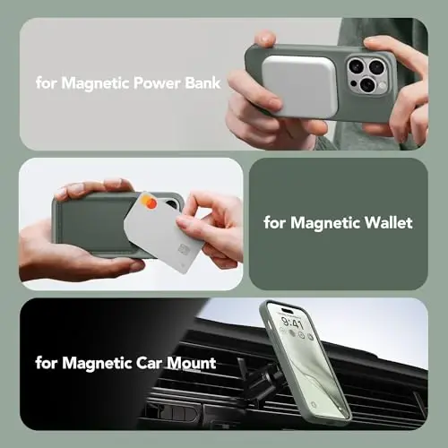 GONEZ for iPhone 14 Pro Case, Compatible with Magsafe, with Screen Protector + Camera Lens Protector, Soft Anti-Scratch Microfiber Lining, Shockproof Liquid Silicone Phone Cover, Calke Green - 5