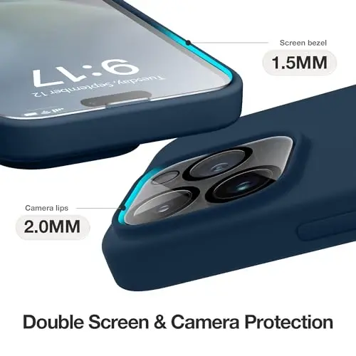 GONEZ Magnetic for iPhone 14 Pro Case, [Compatible with MagSafe] Anti-Scratch Microfiber Lining & Screen Protector, Shockproof Slim Phone Silicone Cover 6.1 inch, Dark Blue - 4