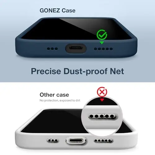 GONEZ for iPhone 14 Pro Case, Compatible with Magsafe, with Screen Protector + Camera Lens Protector, Soft Anti-Scratch Microfiber Lining, Shockproof Liquid Silicone Phone Cover, Dark Blue - 3