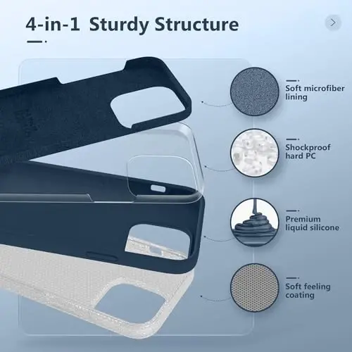 GONEZ for iPhone 14 Pro Case, Compatible with Magsafe, with Screen Protector + Camera Lens Protector, Soft Anti-Scratch Microfiber Lining, Shockproof Liquid Silicone Phone Cover, Dark Blue - 5