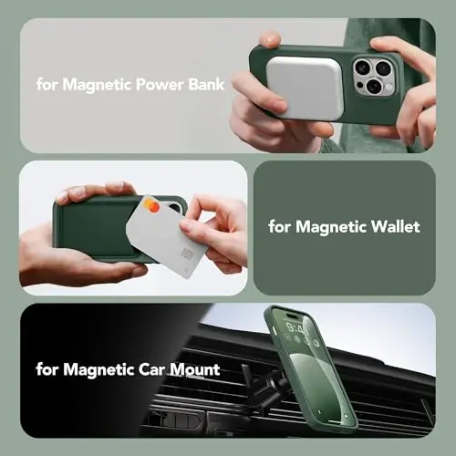 GONEZ for iPhone 14 Pro Case, Compatible with Magsafe, with Screen Protector + Camera Lens Protector, Soft Anti-Scratch Microfiber Lining, Shockproof Liquid Silicone Phone Cover, Dark Green - 5