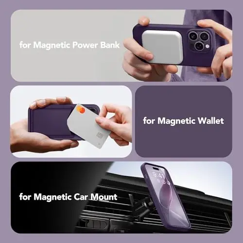 GONEZ Magnetic for iPhone 14 Pro Case, [Compatible with MagSafe] Anti-Scratch Microfiber Lining & Screen Protector, Shockproof Slim Phone Silicone Cover 6.1 inch, Deep Purple - 3