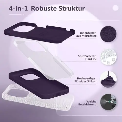 GONEZ Magnetic for iPhone 14 Pro Case, [Compatible with MagSafe] Anti-Scratch Microfiber Lining & Screen Protector, Shockproof Slim Phone Silicone Cover 6.1 inch, Deep Purple - 4