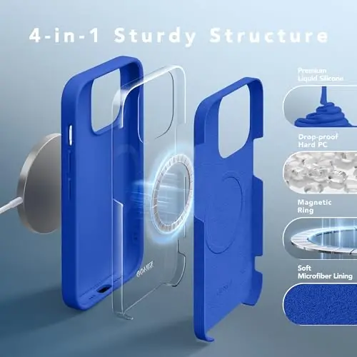 GONEZ for iPhone 14 Pro Case, Compatible with Magsafe, with Screen Protector + Camera Lens Protector, Soft Anti-Scratch Microfiber Lining, Shockproof Liquid Silicone Phone Cover, Klein Blue - 3
