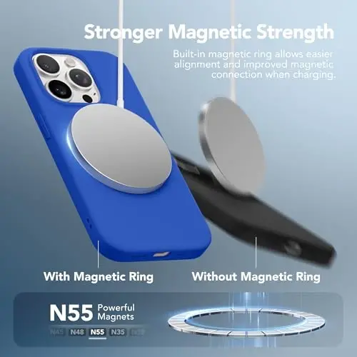 GONEZ for iPhone 14 Pro Case, Compatible with Magsafe, with Screen Protector + Camera Lens Protector, Soft Anti-Scratch Microfiber Lining, Shockproof Liquid Silicone Phone Cover, Klein Blue - 4