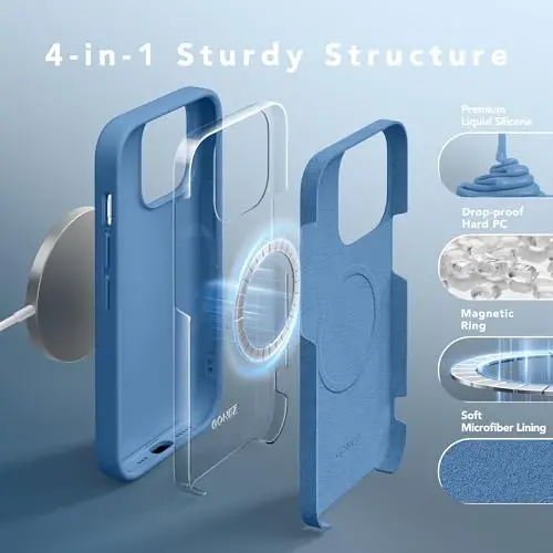 GONEZ for iPhone 14 Pro Case, Compatible with Magsafe, with Screen Protector + Camera Lens Protector, Soft Anti-Scratch Microfiber Lining, Shockproof Liquid Silicone Phone Cover, Stone - 5