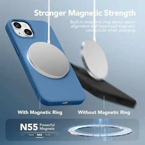 GONEZ Magnetic for iPhone 13 Case & iPhone 14 Case, [Compatible with MagSafe] Anti-Scratch Microfiber Lining & Screen Protector, Shockproof Slim Phone Silicone Cover 6.1 inch, Lake Blue - 2
