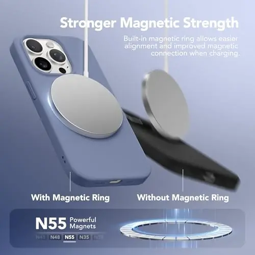 GONEZ for iPhone 14 Pro Case, Compatible with Magsafe, with Screen Protector + Camera Lens Protector, Soft Anti-Scratch Microfiber Lining, Shockproof Liquid Silicone Phone Cover, Lavender Gray - 4