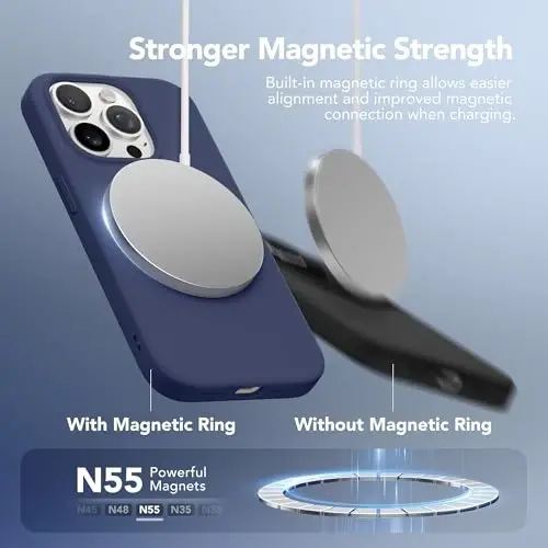 GONEZ for iPhone 14 Pro Case, Compatible with Magsafe, with Screen Protector + Camera Lens Protector, Soft Anti-Scratch Microfiber Lining, Shockproof Liquid Silicone Phone Cover, Midnight Blue - 3