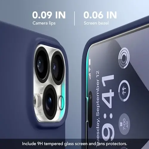 GONEZ for iPhone 14 Pro Case, Compatible with Magsafe, with Screen Protector + Camera Lens Protector, Soft Anti-Scratch Microfiber Lining, Shockproof Liquid Silicone Phone Cover, Midnight Blue - 5