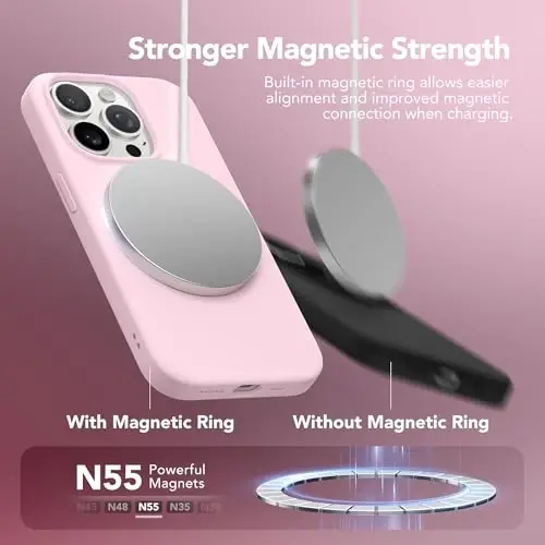 GONEZ for iPhone 14 Pro Case, Compatible with Magsafe, with Screen Protector + Camera Lens Protector, Soft Anti-Scratch Microfiber Lining, Shockproof Liquid Silicone Phone Cover, Pastel Pink - 4