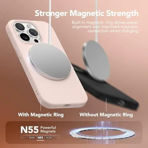 GONEZ for iPhone 14 Pro Case, Compatible with Magsafe, with Screen Protector + Camera Lens Protector, Soft Anti-Scratch Microfiber Lining, Shockproof Liquid Silicone Phone Cover, Pink - 3