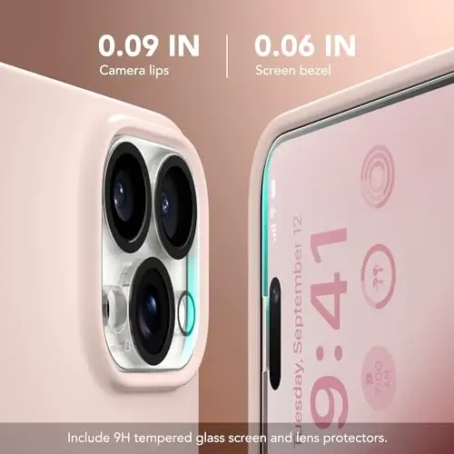 GONEZ for iPhone 14 Pro Case, Compatible with Magsafe, with Screen Protector + Camera Lens Protector, Soft Anti-Scratch Microfiber Lining, Shockproof Liquid Silicone Phone Cover, Pink - 5