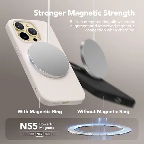 GONEZ Magnetic for iPhone 14 Pro Case, [Compatible with MagSafe] Anti-Scratch Microfiber Lining & Screen Protector, Shockproof Slim Phone Silicone Cover 6.1 inch, Stone - 4