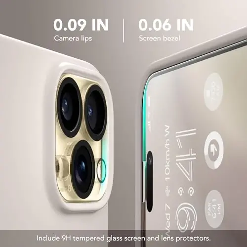 GONEZ for iPhone 14 Pro Case, Compatible with Magsafe, with Screen Protector + Camera Lens Protector, Soft Anti-Scratch Microfiber Lining, Shockproof Liquid Silicone Phone Cover, Stone - 2