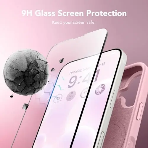 GONEZ Magnetic for iPhone 17 Case, [Compatible with MagSafe] Anti-Scratch Microfiber Lining & Screen Protector, Silicone Camera Control, Shockproof Slim Phone Cover 6.3 inch, Peach Pink - 4