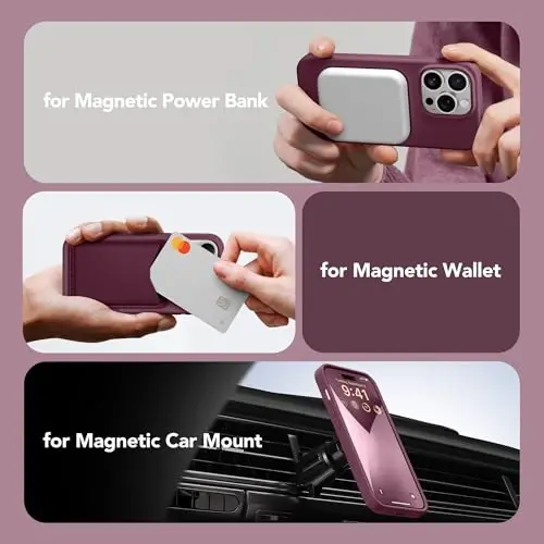 GONEZ Magnetic for iPhone 14 Pro Case, [Compatible with MagSafe] Anti-Scratch Microfiber Lining & Screen Protector, Shockproof Slim Phone Silicone Cover 6.1 inch, Wine Red - GONEZ (1)