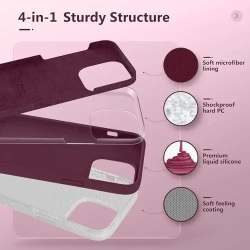 GONEZ for iPhone 14 Pro Case, Compatible with Magsafe, with Screen Protector + Camera Lens Protector, Soft Anti-Scratch Microfiber Lining, Shockproof Liquid Silicone Phone Cover, Wine Red - 5