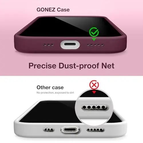 GONEZ for iPhone 14 Pro Case, Compatible with Magsafe, with Screen Protector + Camera Lens Protector, Soft Anti-Scratch Microfiber Lining, Shockproof Liquid Silicone Phone Cover, Wine Red - 3