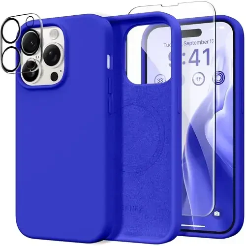 GONEZ for iPhone 14 Pro Max Case Silicone, Compatible with MagSafe, with Screen Protector + Camera Lens Protector, Liquid Silicone Shockproof Protective Phone 14 ProMax Case 6.7