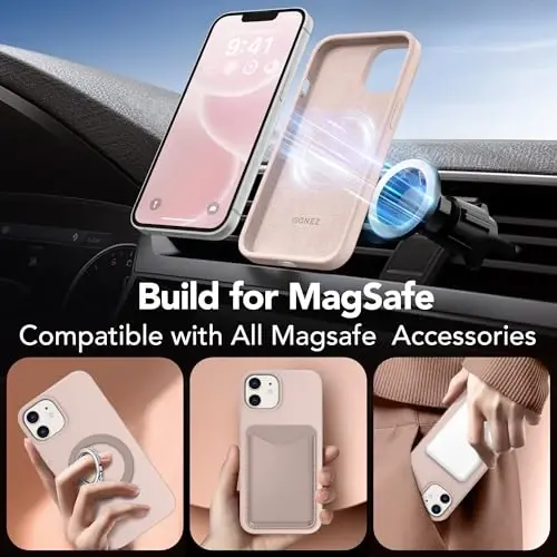 GONEZ Magnetic for iPhone 12 Case & iPhone 12 Pro Case, [Compatible with MagSafe] Anti-Scratch Microfiber Lining & Screen Protector, Shockproof Slim Phone Silicone Cover 6.1 inch, Pink - 2