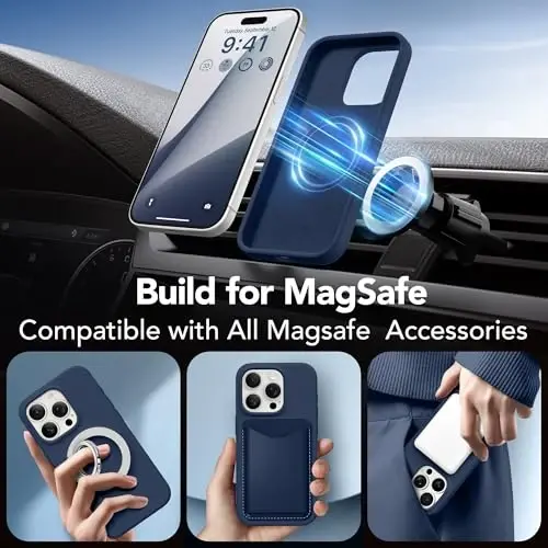 GONEZ Magnetic for iPhone 15 Pro Max Case, [Compatible with MagSafe] Anti-Scratch Microfiber Lining & Screen Protector, Shockproof Slim Phone Silicone Cover 6.7 inch, Dark Blue - 5