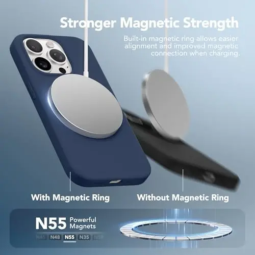 GONEZ for iPhone 15 Pro Max Case Silicone, Compatible with Magsafe, 2X Camera Protector + 2X Screen Protector, Soft Anti-Scratch Microfiber Lining, Liquid Silicone Shockproof Phone Cover, Dark Blue - 3