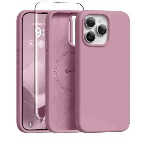GONEZ Magnetic for iPhone 15 Pro Max Case, Silicone Cover Blackcurrant | Compatible with MagSafe, Camera Button & Screen Protector, Microfiber Lining, 3 Layers Soft Gel Rubber Shockproof Slim 6.7