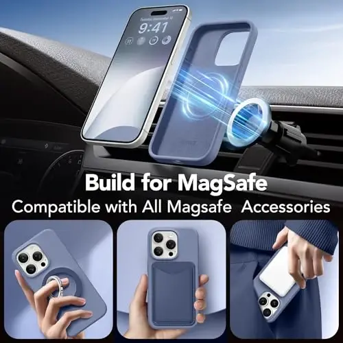 GONEZ for iPhone 15 Pro Max Case Silicone, Compatible with Magsafe, Camera Protector + Screen Protector, Anti-Scratch Microfiber Lining, Liquid Silicone Shockproof Phone Cover, Lavender Gray - 4