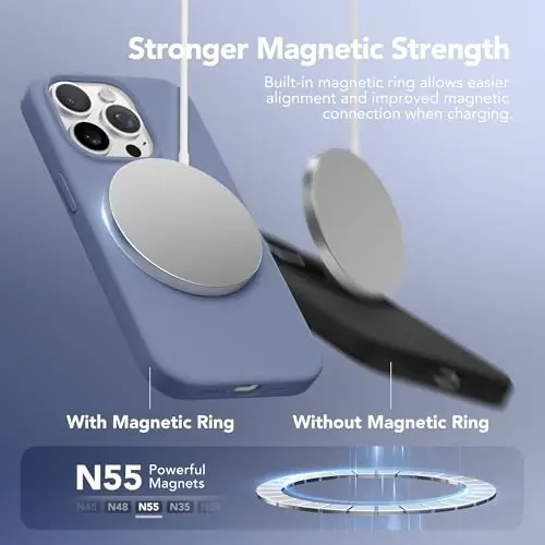 GONEZ Magnetic for iPhone 15 Pro Max Case, [Compatible with MagSafe] Anti-Scratch Microfiber Lining & Screen Protector, Shockproof Slim Phone Silicone Cover 6.7 inch, Lavender Gray - 3