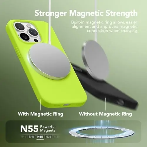 GONEZ for iPhone 15 Pro Max Case Silicone, Compatible with Magsafe, Camera Protector + Screen Protector, Anti-Scratch Microfiber Lining, Liquid Silicone Shockproof Phone Cover,Fluorescence Green - 3
