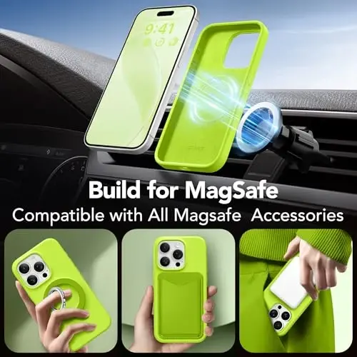 GONEZ for iPhone 15 Pro Max Case Silicone, Compatible with Magsafe, Camera Protector + Screen Protector, Anti-Scratch Microfiber Lining, Liquid Silicone Shockproof Phone Cover,Fluorescence Green - 4